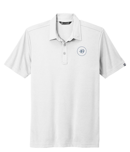 TravisMathew Oceanside Solid Polo - 49 Circle Logo with 2>1 | White